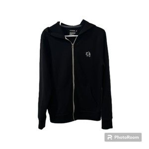 Express Black Full Zip Ribbed Hem Kangaroo Pocket Hoodie Sweater Size S/P